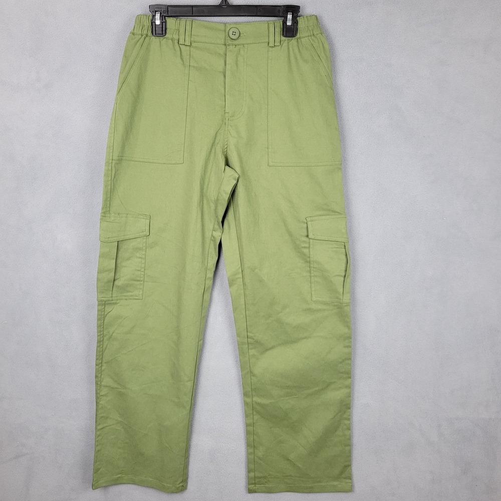 Lepunuo Cargo Pants Womens Small Green Cotton Stretch High Waisted Straight Leg